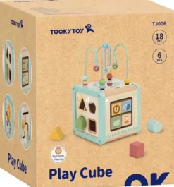 Aktivitetskub med kulbana i trä med roliga funktioner Tooky Toy