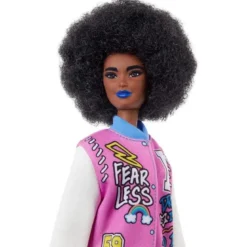 Barbiedocka Afro and Blue Lips Wearing Graphic Coat Dress Fashionistas Nr. 156