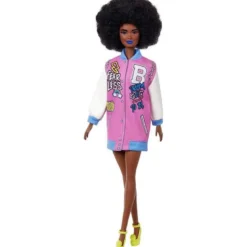 Barbiedocka Afro and Blue Lips Wearing Graphic Coat Dress Fashionistas Nr. 156