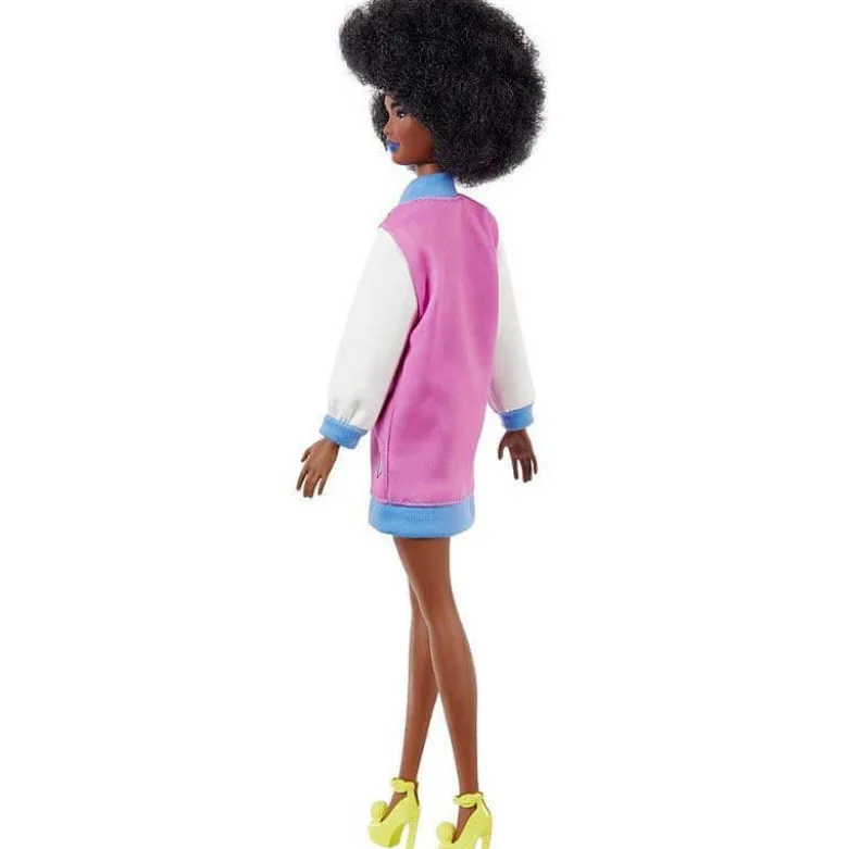 Barbiedocka Afro and Blue Lips Wearing Graphic Coat Dress Fashionistas Nr. 156
