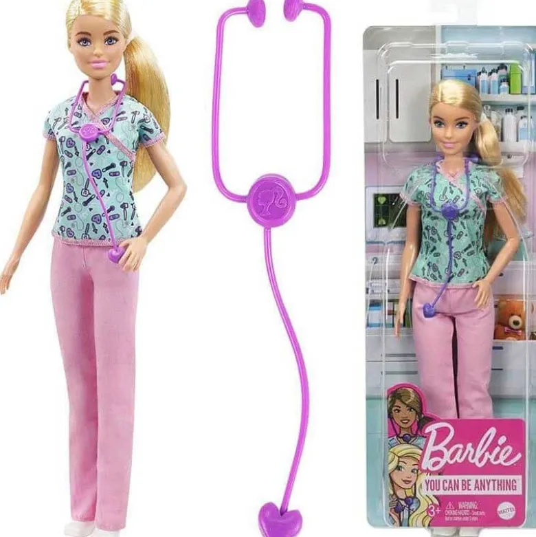 Barbiedocka Sjuksköterska i rosa klädset med stetoskop