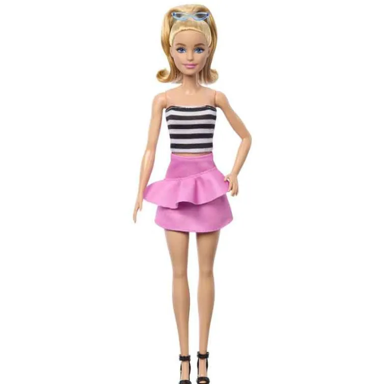 Barbie Fashionistas Blonde With Striped Top, Pink Skirt & Sunglasses, 65th Anniversary Nr 213 HRH11