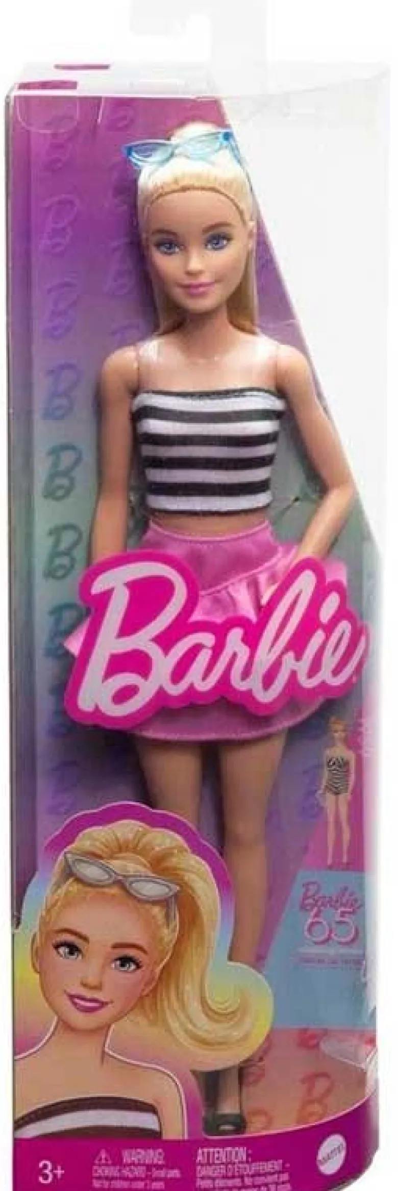 Barbie Fashionistas Blonde With Striped Top, Pink Skirt & Sunglasses, 65th Anniversary Nr 213 HRH11