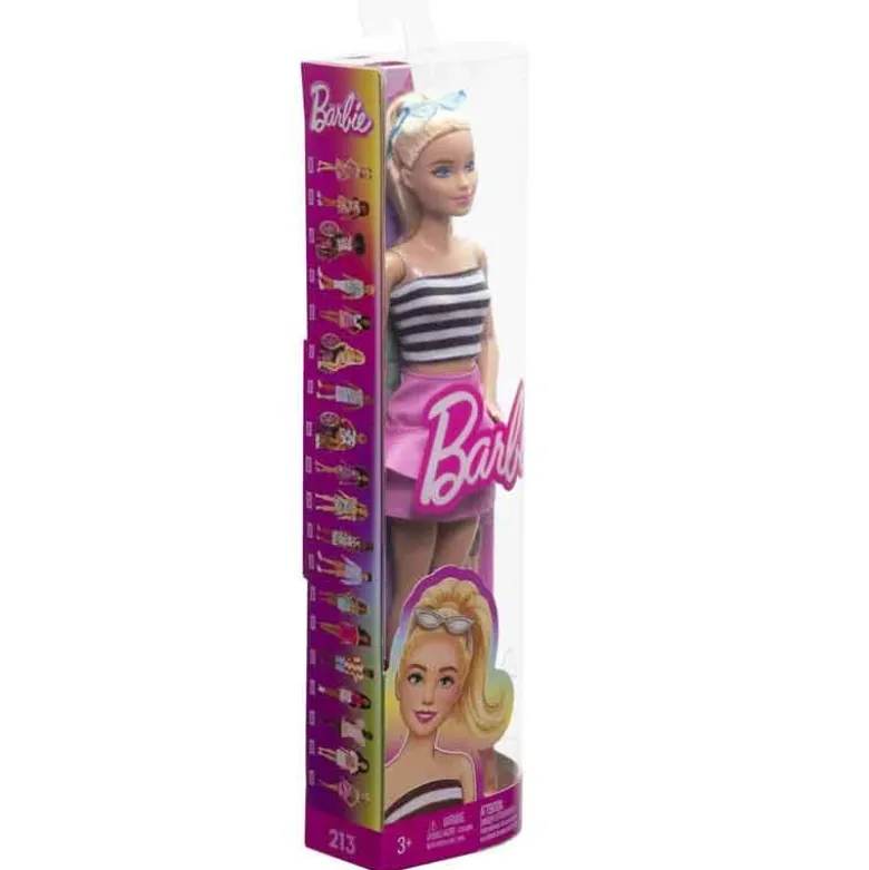 Barbie Fashionistas Blonde With Striped Top, Pink Skirt & Sunglasses, 65th Anniversary Nr 213 HRH11