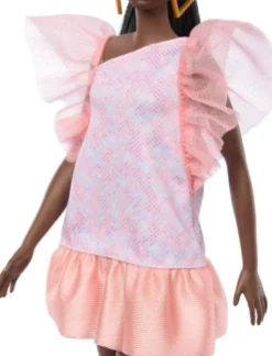 Barbie Fashionistas With Tall Body, Black Straight Hair & Peach Dress, 65th Anniversary Nr 216 HRH14