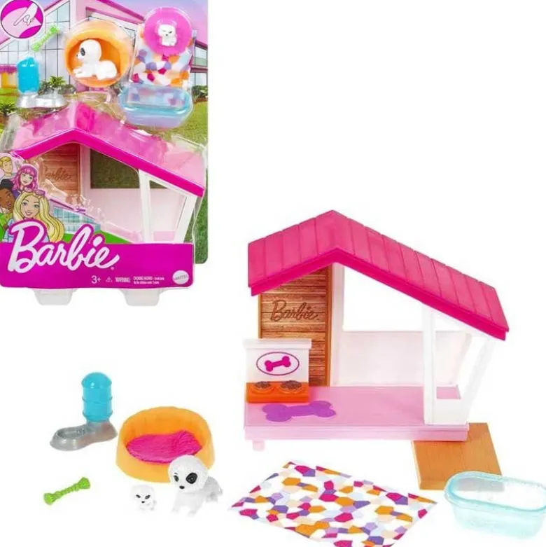 Barbie Hundkoja med hund och hundvalp och hundtillbehör GRG78