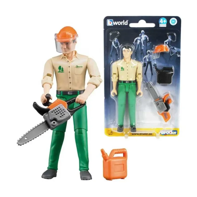 Bruder Figur Man med Motorsåg, Hjälm och Bensindunk 60030