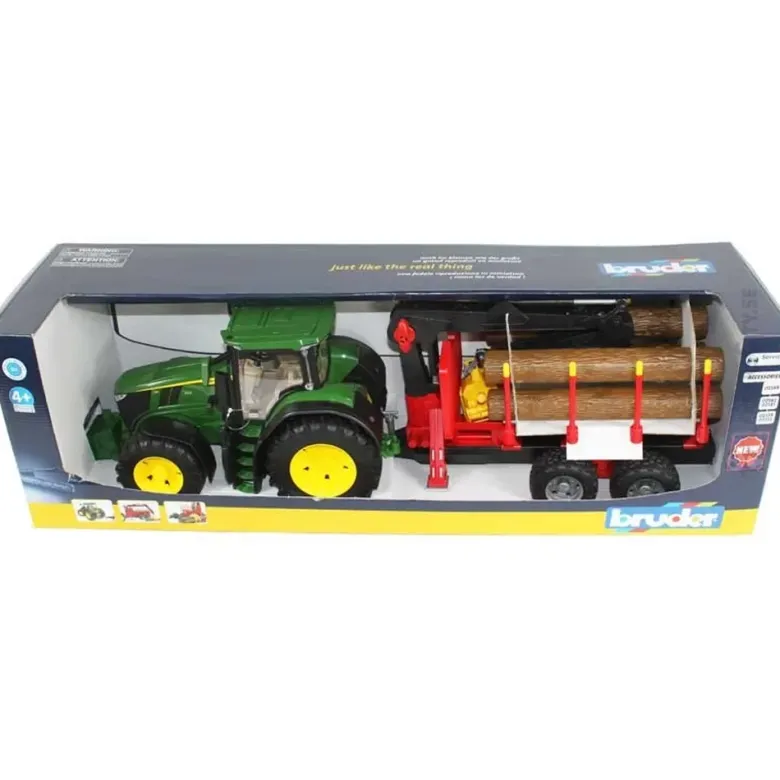 Bruder John Deere 7R 350 med timmersläp och 4 st. stockar 03154