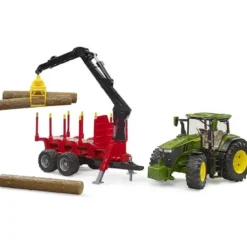 Bruder John Deere 7R 350 med timmersläp och 4 st. stockar 03154