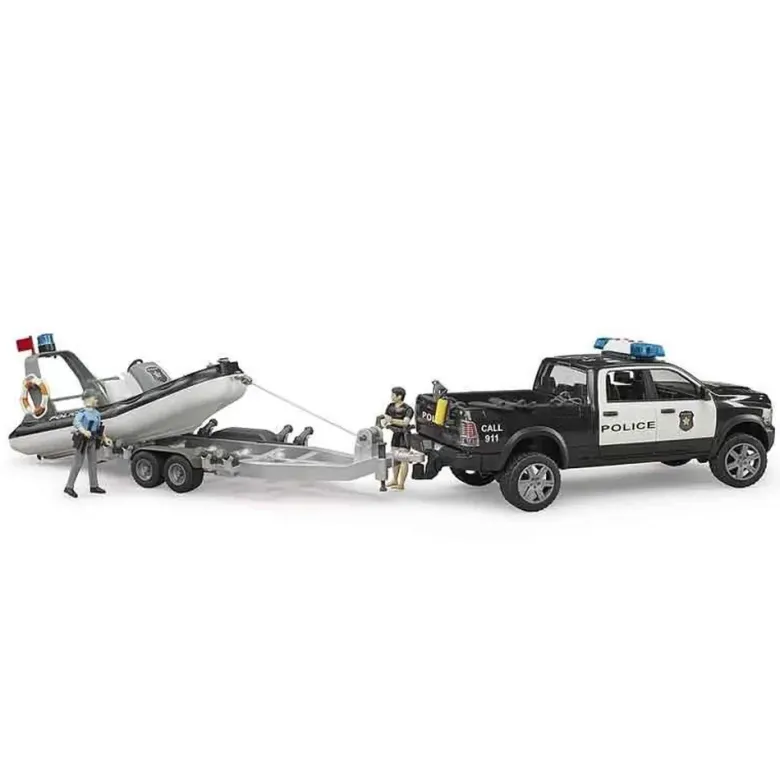 Bruder Polisbil RAM 2500 med båtkärra och figurer 02507