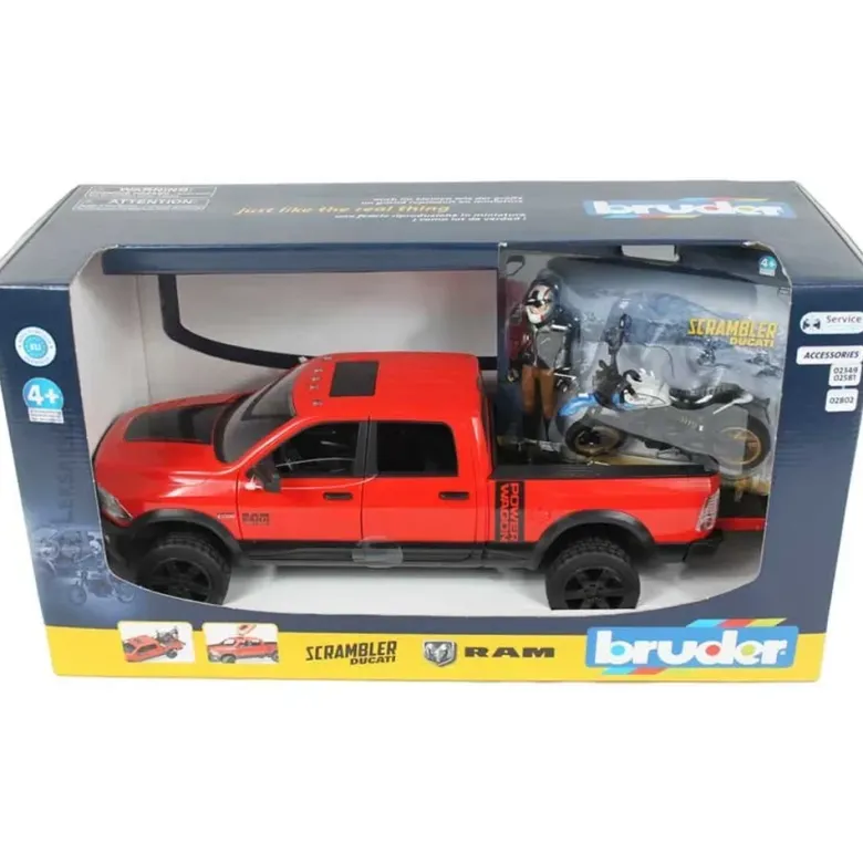 Bruder RAM 2500 Power Wagon med Motorcykel och Figur 02502