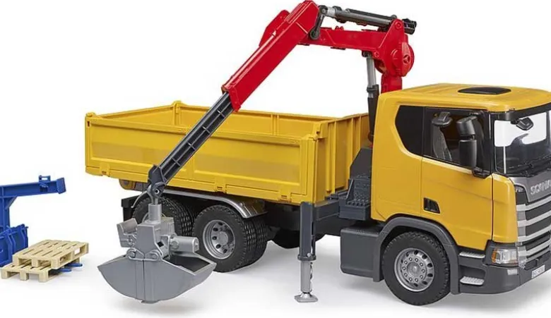 Bruder Scania Super 560R Lastbil med lyftkran och tillbehör 03551