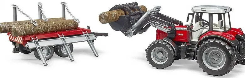 Bruder Traktor Massey Ferguson 7480 med Timmersläp 02046