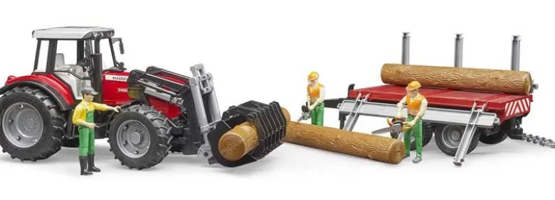 Bruder Traktor Massey Ferguson 7480 med Timmersläp 02046