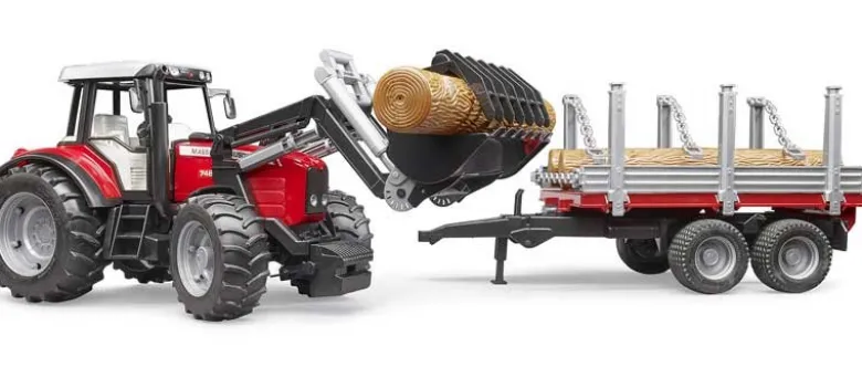 Bruder Traktor Massey Ferguson 7480 med Timmersläp 02046