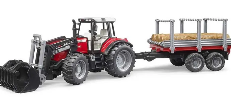 Bruder Traktor Massey Ferguson 7480 med Timmersläp 02046