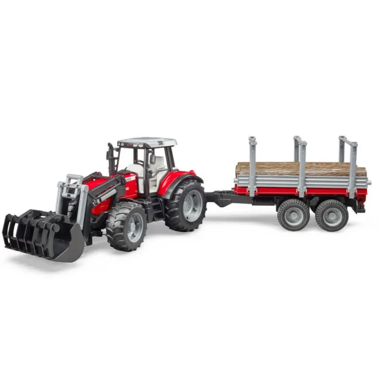Bruder Traktor Massey Ferguson 7480 med Timmersläp 02046