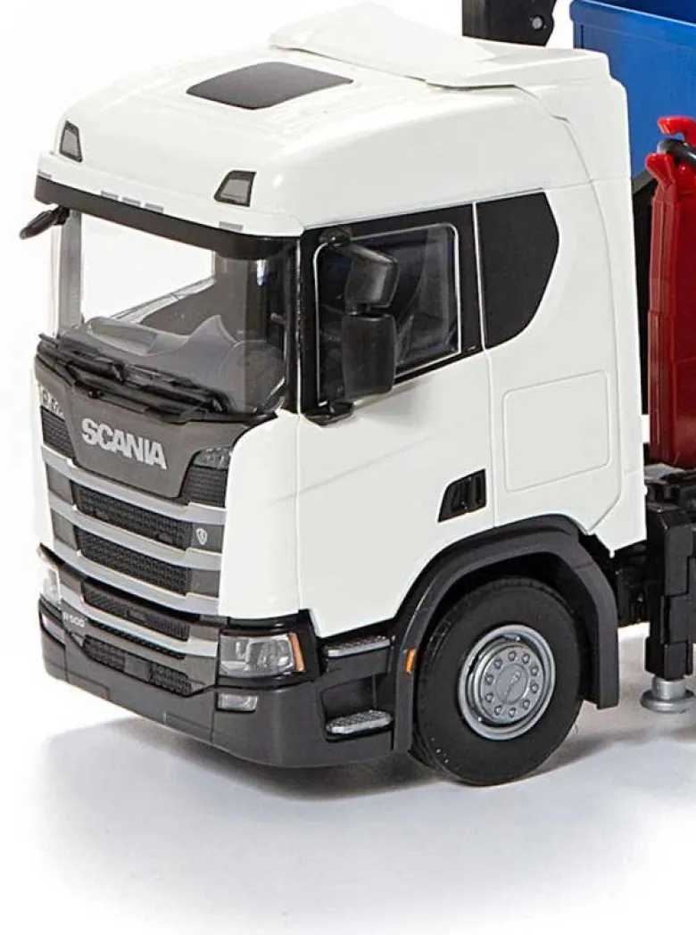Emek Scania Recycle lastväxlare med kran och vit hytt