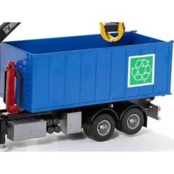 Emek Scania Recycle lastväxlare med kran och blå hytt