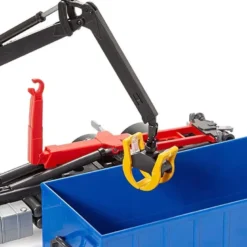 Emek Scania Recycle lastväxlare med kran och blå hytt