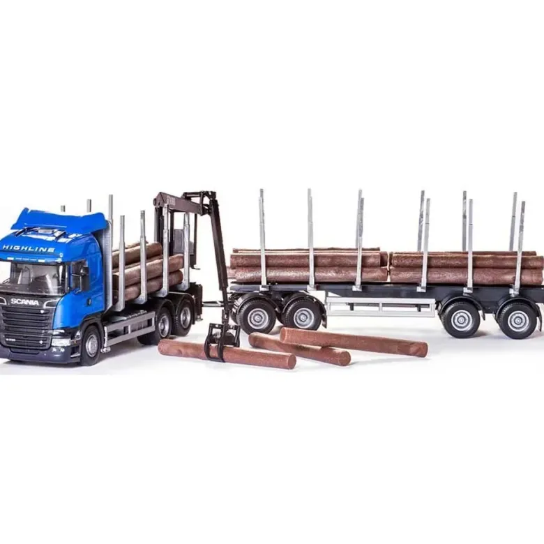Emek Scania R 09 Highline Timmerbil Blå med Kranhytt