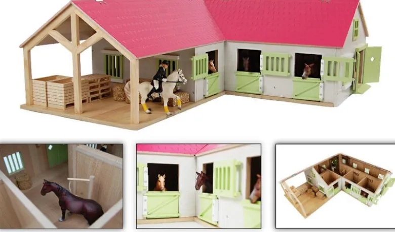 Häststall 4 st. stallboxar Deluxe Rosa till Schleich hästar Kids Globe 1:24