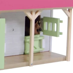 Häststall 2 st. stallboxar och garage rosa leksak Kids Globe 1:32