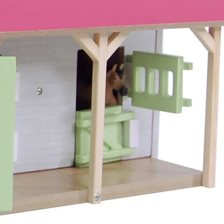 Häststall 2 st. stallboxar och garage rosa leksak Kids Globe 1:32