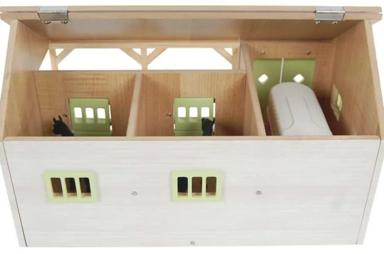 Häststall 2 st. stallboxar och garage rosa leksak Kids Globe 1:32