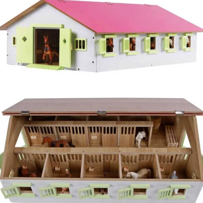 Häststall 9 st. stallboxar rosa leksak Kids Globe 1:32