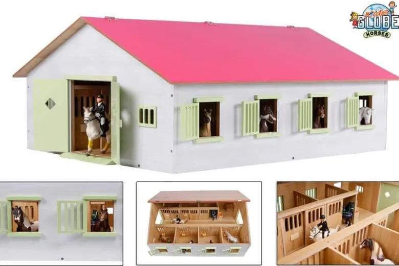 Häststall 7 st. stallboxar Rosa leksak till Schleich hästar Kids Globe 1:24