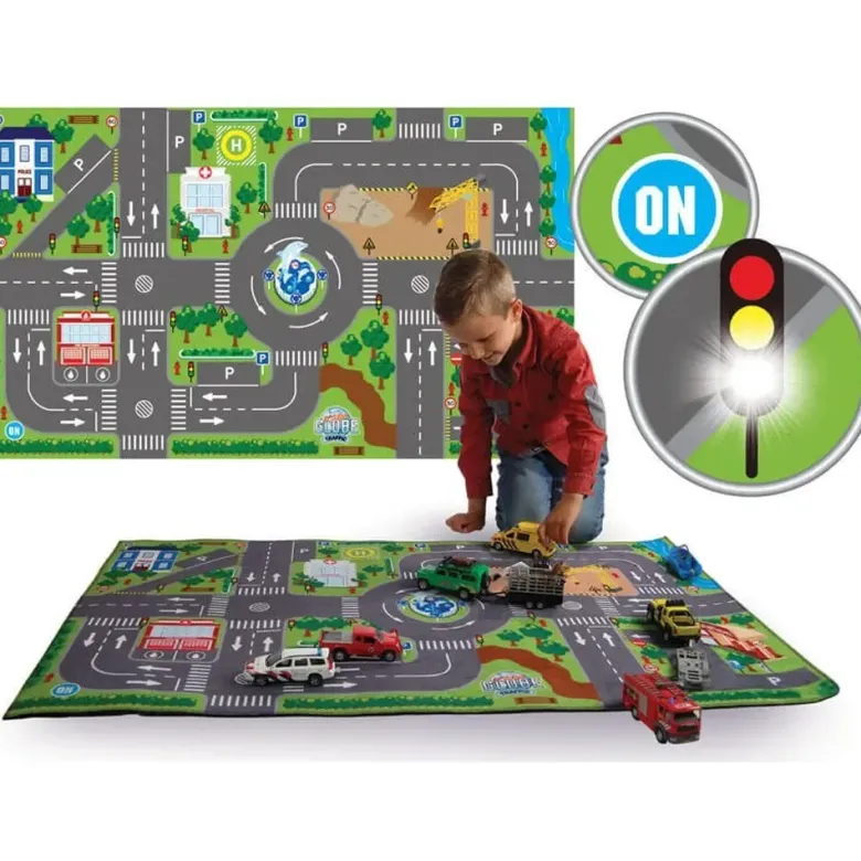 Lekmatta med LED Trafikljus till leksaksbilar Kids Globe