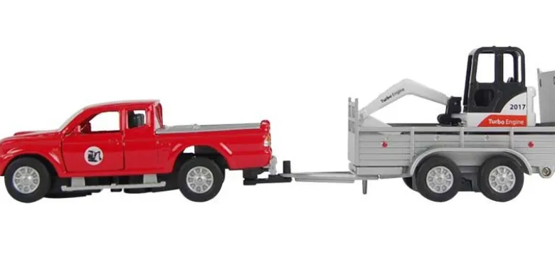 Leksaksbil Pick-Up med släp och grävmaskin Kids Globe