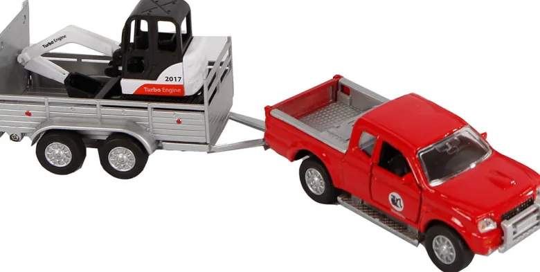 Leksaksbil Pick-Up med släp och grävmaskin Kids Globe