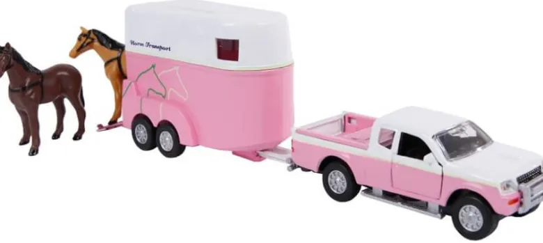 Leksaksbil rosa med hästsläp 2 st hästar Mitsubishi Kids Globe