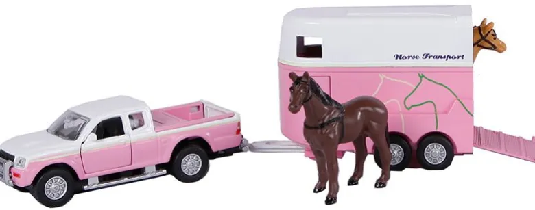 Leksaksbil rosa med hästsläp 2 st hästar Mitsubishi Kids Globe