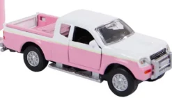 Leksaksbil rosa med hästsläp 2 st hästar Mitsubishi Kids Globe
