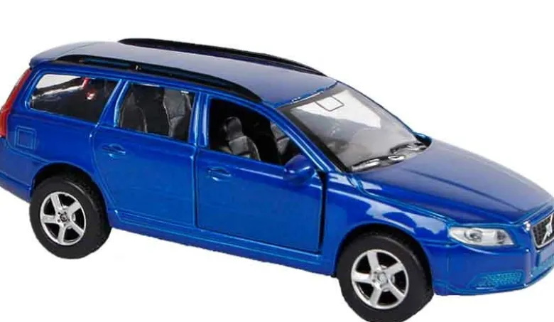 Leksaksbil Volvo V70 blå och husvagn Kids Globe