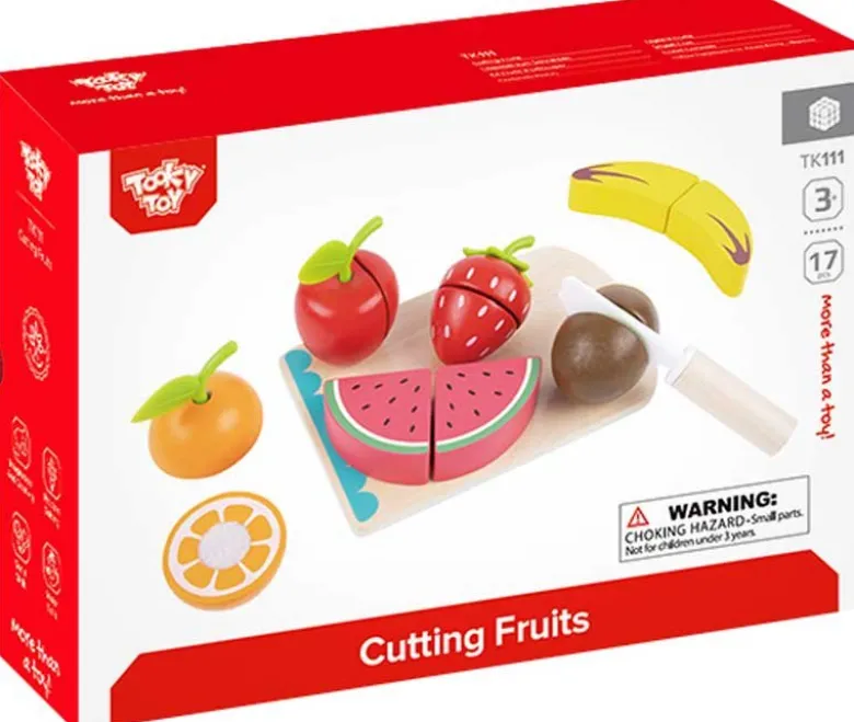 Leksaksmat delbara frukter med skärbräda och träkniv Tooky Toy