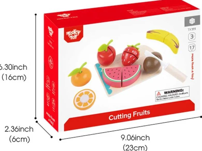 Leksaksmat delbara frukter med skärbräda och träkniv Tooky Toy