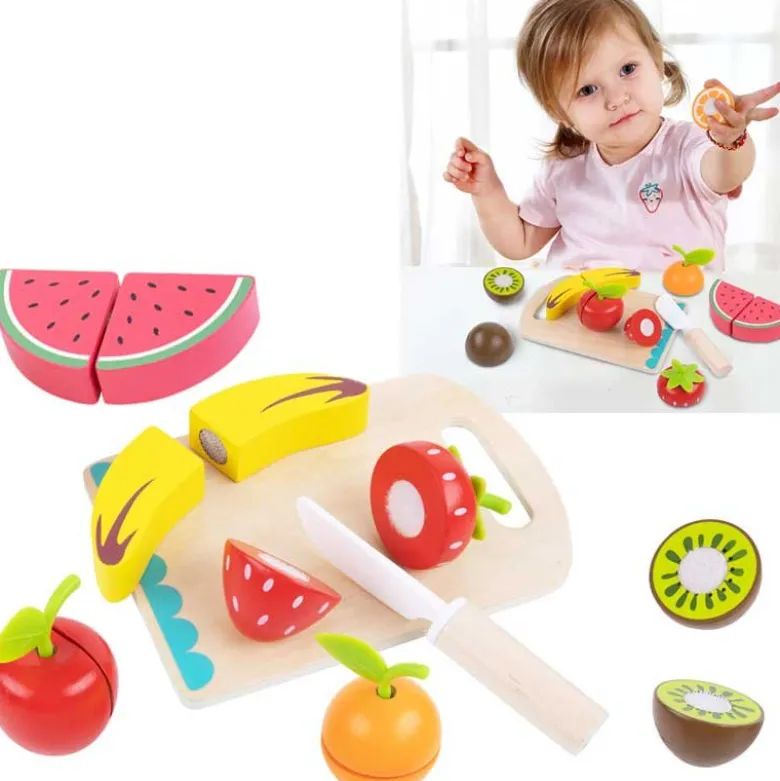 Leksaksmat delbara frukter med skärbräda och träkniv Tooky Toy