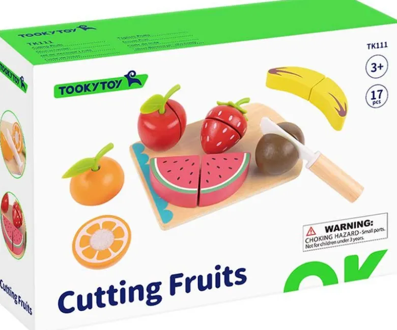 Leksaksmat delbara frukter med skärbräda och träkniv Tooky Toy