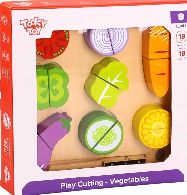 Leksaksmat delbara grönsaker i trä med skärbräda Tooky Toy