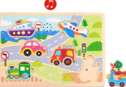 Ljud Träpussel med figursågade fordon Tooky Toy