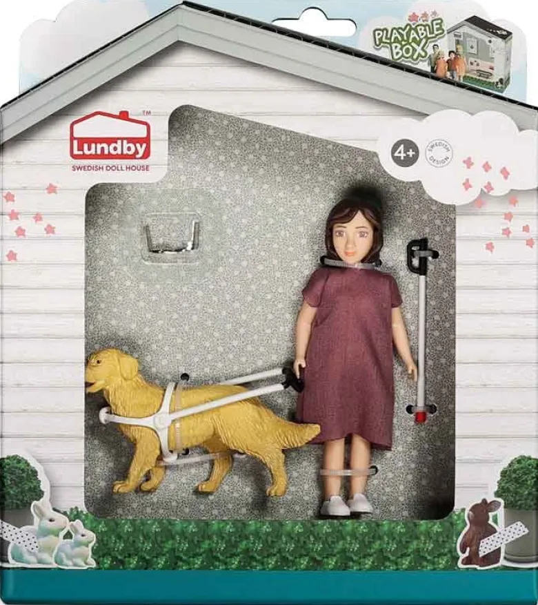 Lundby Docka med blindkäpp och hund