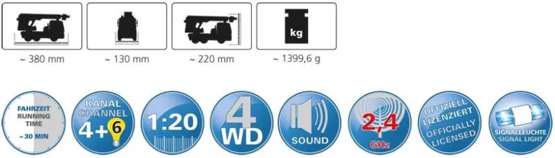 Radiostyrd Brandbil Mercedes Antos Jamara Vattenpump 1:20 - 2,4 GHz