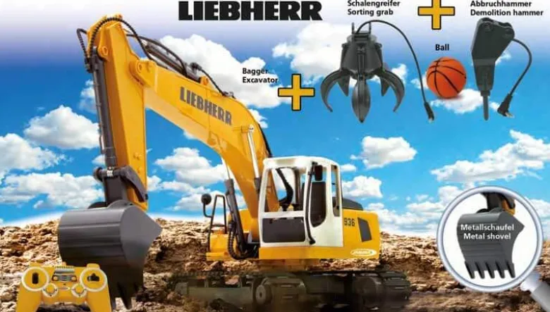 Radiostyrd Liebherr Grävmaskin R936 med Rivningsset Jamara 1:20 - 2,4 GHz