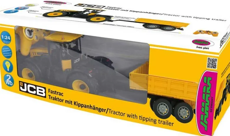 Radiostyrd Traktor JCB Fastrac med släpkärra Jamara 1:24