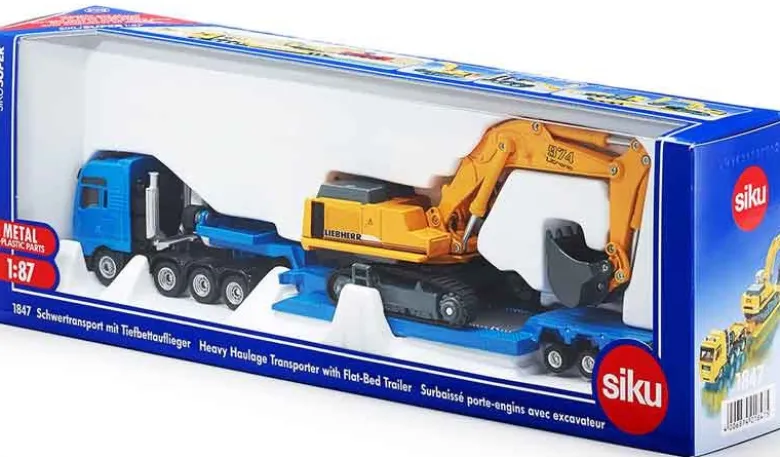 Siku Lastbil Transport med Trailer och Grävmaskin Liebherr 1847 - 1:87