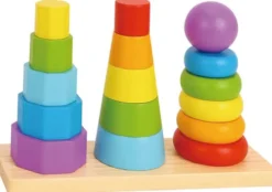 Stapelleksak i trä geometriska former för barn Tooky Toy